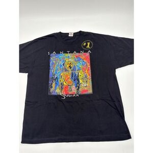 Santana Shaman Band T-Shirt Mens XL Black Graphic Rock Tee 2002 ROC Cygnus